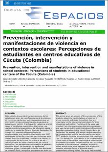 Portada Prevención, intervención y manifestaciones de violencia en contextos escolares: Percepciones de estudiantes en centros educativos de Cúcuta (Colombia)