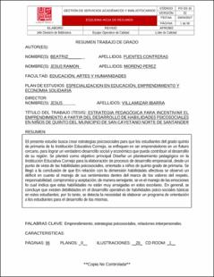 Portada Estrategia pedagógica para incentivar el emprendimiento a partir del desarrollo de habilidades psicosociales en niños de quinto del municipio de San Cayetano, Norte de Santander