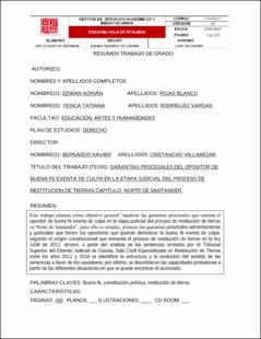 Portada Garantías procesales del opositor de buena fe exenta de culpa en la etapa judicial del proceso de restitución de tierras capitulo- Norte de Santander.