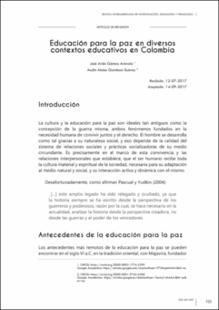 Portada Educación para la paz en diversos contextos educativos en Colombia