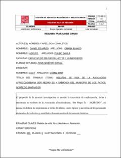 Portada Relatos de vida de la asociación afrocolombiana; "ser negro es + sabroso!", del municipio de Los Patios, Norte de Santander