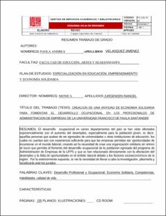 Portada Creación de una entidad de economía solidaria para fomentar el desarrollo ocupacional en los profesionales de administración de empresas de la Universidad Francisco de Paula Santander