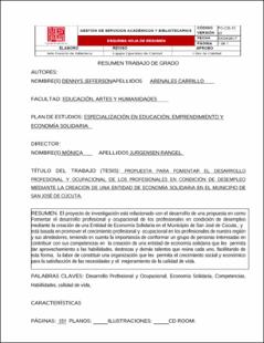 Portada Propuesta para fomentar el desarrollo profesional y ocupacional de los profesionales en condición de desempleo mediante la creación de una entidad de economía solidaria en el municipio de San José de Cúcuta