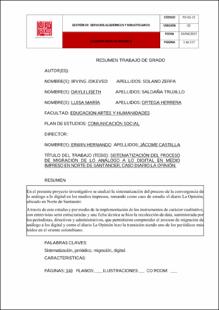 Portada Sistematización del proceso de migración de lo análogo a lo digital en medio impreso en Norte de Santander, caso diario la opinión