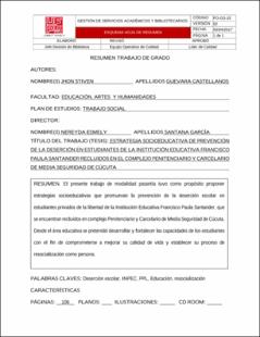 Portada Estrategia socioeducativa de prevención de la deserción en estudiantes de la institución educativa Francisco Paula Santander recluidos en el complejo penitenciario y carcelario de media seguridad de Cúcuta