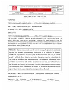 Portada Acompañamiento en la ejecución de la estrategia educativa del programa gobernabilidad responsable, en el marco de la implementación del plan especial de educación rural, en el municipio de Sardinata