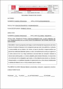 Portada Fortalecimiento del clima laboral de los trabajadores de la cruz roja colombiana, seccional Norte de Santander