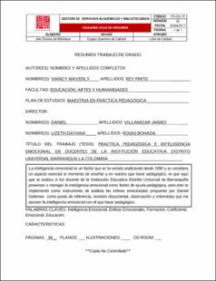 Portada Práctica pedagógica e inteligencia emocional en docentes de la institución educativa distrito universal Barranquilla Colombia