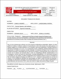 Portada Optimización del plan de gestión integral de residuos para centrales eléctricas del Norte de Santander, en alineación con las directrices internacionales y nacionales de la economía circular, bajo el enfoque del sistema de basura cero.