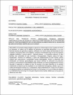 Portada Implementación de huertas urbanas como sistema de autoconsumo, para el fortalecimiento de la seguridad alimentaria en el municipio de San Cayetano, Norte de Santander