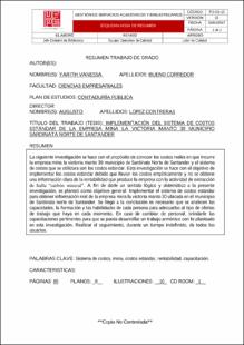 Portada Implementación del sistema de costos estándar de la empresa mina la victoria manto 30 municipio Sardinata Norte de Santander