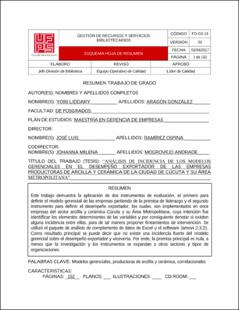 Portada “Análisis de incidencia de los modelos gerenciales en el desempeño exportador de las empresas productoras de arcilla y cerámica de la ciudad de Cúcuta y su área metropolitana”