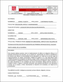 Portada Bienestar emocional: impacto de talleres de técnicas de relajación en docentes de primera infancia en el colegio santo ángel de la guarda