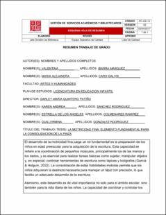 Portada La motricidad fina: elemento fundamental para la consolidación de la pinza