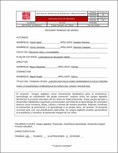 Portada Juegos digitales como herramienta facilitadora para la enseñanza-aprendizaje en estudiantes del grado transición