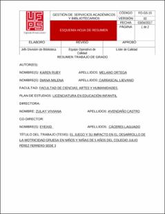 Portada El juego y su impacto en el desarrollo de la motricidad gruesa en niños y niñas de 5 años del colegio Julio Pérez Ferrero sede 3
