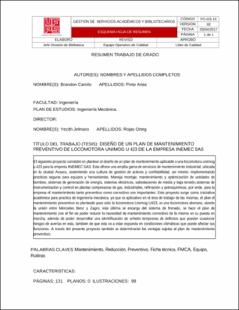 Portada Diseño de un plan de mantenimiento preventivo de locomotora unimog u 423 de la empresa Inemec SAS