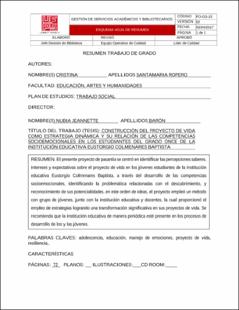 Portada Construcción del proyecto de vida como estrategia dinámica y su relación de las competencias socioemocionales en los estudiantes del grado once de la institución educativa Eustorgio Colmenares Baptista
