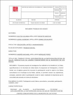 Portada Exploración de la participación social en salud: perspectivas de líderes comunitarios en el municipio de los Patios