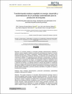 Portada Transformando residuos vegetales en energía: desarrollo y automatización de un prototipo automatizado para la producción de briquetas