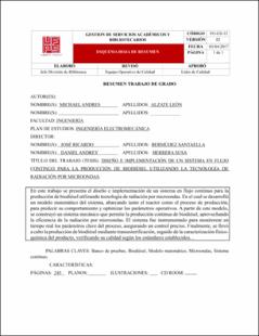 Portada Diseño e implementación de un sistema en flujo continuo para la producción de biodiésel utilizando la tecnología de radiación por microondas