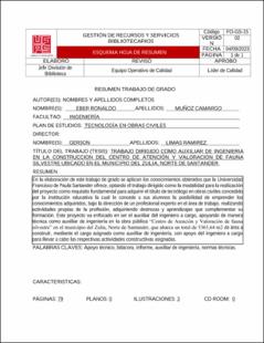 Portada Trabajo dirigido como auxiliar de ingeniería en la construcción del centro de atención y valoración de fauna silvestre ubicado en el municipio del Zulia, Norte de Santander