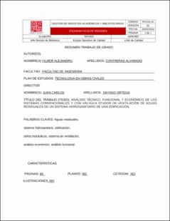 Portada Análisis técnico, funcional y económico de los sistemas convencionales y con válvula studor de ventilación de aguas residuales de un sistema hidrosanitario de una edificación