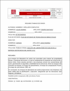 Portada Analista de laboratorio de suelos en la empresa geotécnicas del norte S.A.S.