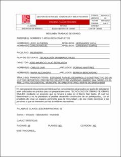 Portada Estudios técnicos para el desarrollo constructivo de un centro deportivo, proyecto conjunto de viviendas, barrio san isidro, en el anillo vial occidental, municipio de san Cayetano, Norte de Santander