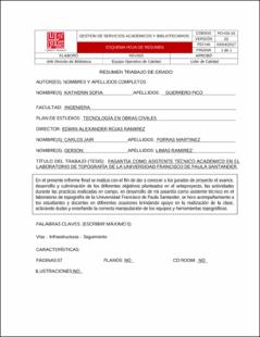 Portada Pasantía como asistente técnico-administrativo en el laboratorio de topografía