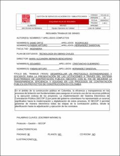 Portada Desarrollar un protocolo estandarizado y eficiente para la presentación de las licitaciones a través del sistema electrónico de contratación pública (secop2) con el fin de mejorar la transparencia, eficiencia y equidad en los procesos de contratación pública en proyectos de construcción en Colombia