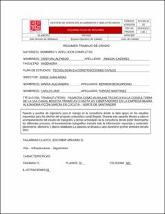 Portada Pasantía como auxiliar técnico en la consultoría de la vía canal Bogotá tramo av 0 hasta av libertadores en la empresa Mayra Alejandra Picón García en Cúcuta – Norte de Santander