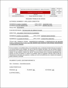 Portada Diagnóstico integral y propuestas de mejora para la infraestructura vial del barrio san José de Torcoroma: mejorando la movilidad urbana