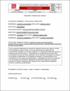 Portada Pasantía como auxiliar técnico - administrativo en el laboratorio de suelos de la universidad Francisco de Paula Santander