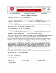 Portada Análisis comparativo de rendimientos de obra para la conformación de vías e instalación de estructuras de pavimentos