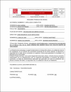 Portada Eficiencia, sostenibilidad y diagnóstico de mejora de la malla vial en el área urbana del barrio siglo XXI, Cúcuta Norte de Santander