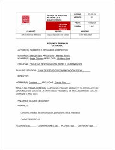 Portada Hábitos de consumo mediático en estudiantes de comunicación social de la universidad Francisco de Paula Santander Cúcuta durante el año 2024