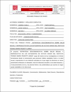 Portada Estrategia educomunicativa sobre salud sexual y reproductiva en los estudiantes de octavo grado del instituto técnico Mario Pezzotti Lemus sede principal jornada mañana durante el 2022