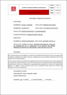 Portada Sistematización del proceso de migración de lo análogo a lo digital en medio impreso en norte de Santander, caso revista