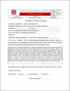 Portada Estrategia educomunicativa digital para la prevención de la depresión en estudiantes del grado octavo: institución educativa colegio francisco de paula Santander, el Zulia