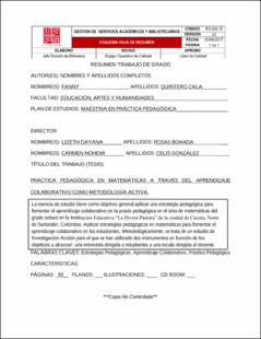 Portada Práctica pedagógica en matemáticas a través del aprendizaje colaborativo como metodología activa