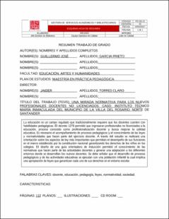 Portada Una mirada normativa para los nuevos profesionales docentes no licenciados. caso: instituto técnico maría inmaculada del municipio de la Villa del Rosario, Norte de Santander