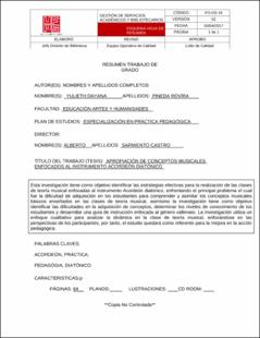 Portada Apropiación de conceptos musicales enfocados al instrumento acordeón diatónico