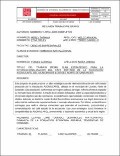 Portada Plan estratégico para la internacionalización del café tostado de la asociación asomucafel del municipio de Lourdes, Norte de Santander