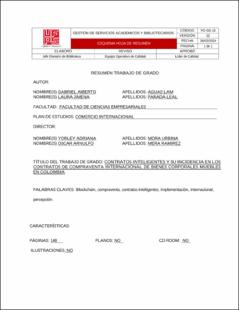 Portada Contratos inteligentes y su incidencia en los contratos de compraventa internacional de bienes corporales muebles en Colombia.