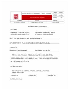 Portada Evaluación del control interno del área contable en las pymes de la construcción de la ciudad de Cúcuta