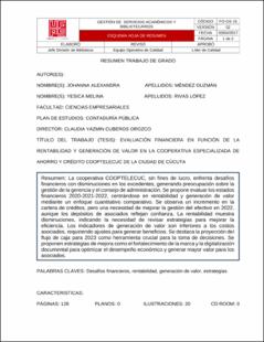 Portada Evaluación financiera en función de la rentabilidad y generación de valor en la cooperativa especializada de ahorro y crédito cooptelecuc de la ciudad de Cúcuta