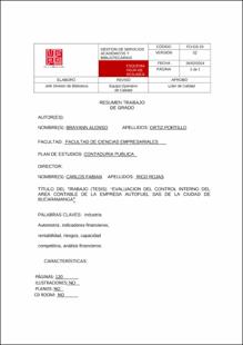 Portada Evaluación del control interno del área contable de la empresa Autofuel SAS de la ciudad de Bucaramanga