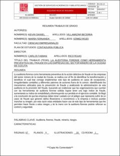 Portada La auditoría forense como herramienta preventiva del fraude en las empresas del sector minero de la ciudad de Cúcuta