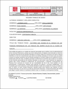 Portada Factores que inciden en el manejo de las finanzas personales de las familias del barrio Galán en la ciudad de Cúcuta